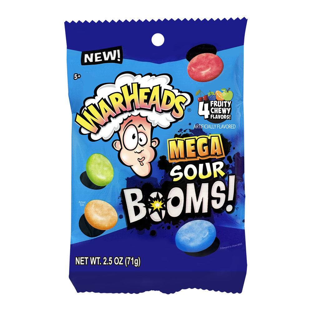 WARHEADS SOUR BOOM FRUIT CHEWS PEG BAG 2.5oz