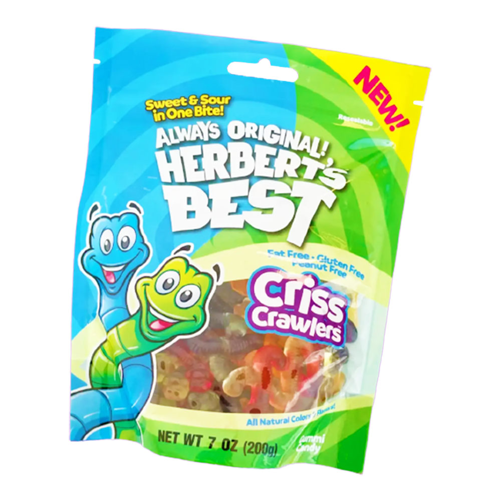 ALWAYS ORIGINAL! HERBERT'S BEST CRISS CRAWLERS GUMMI CANDY GUSSET BAG 7oz