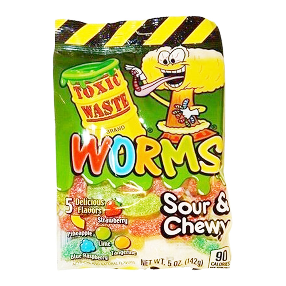 TOXIC WASTE - SOUR WORMS PEG BAG 5oz