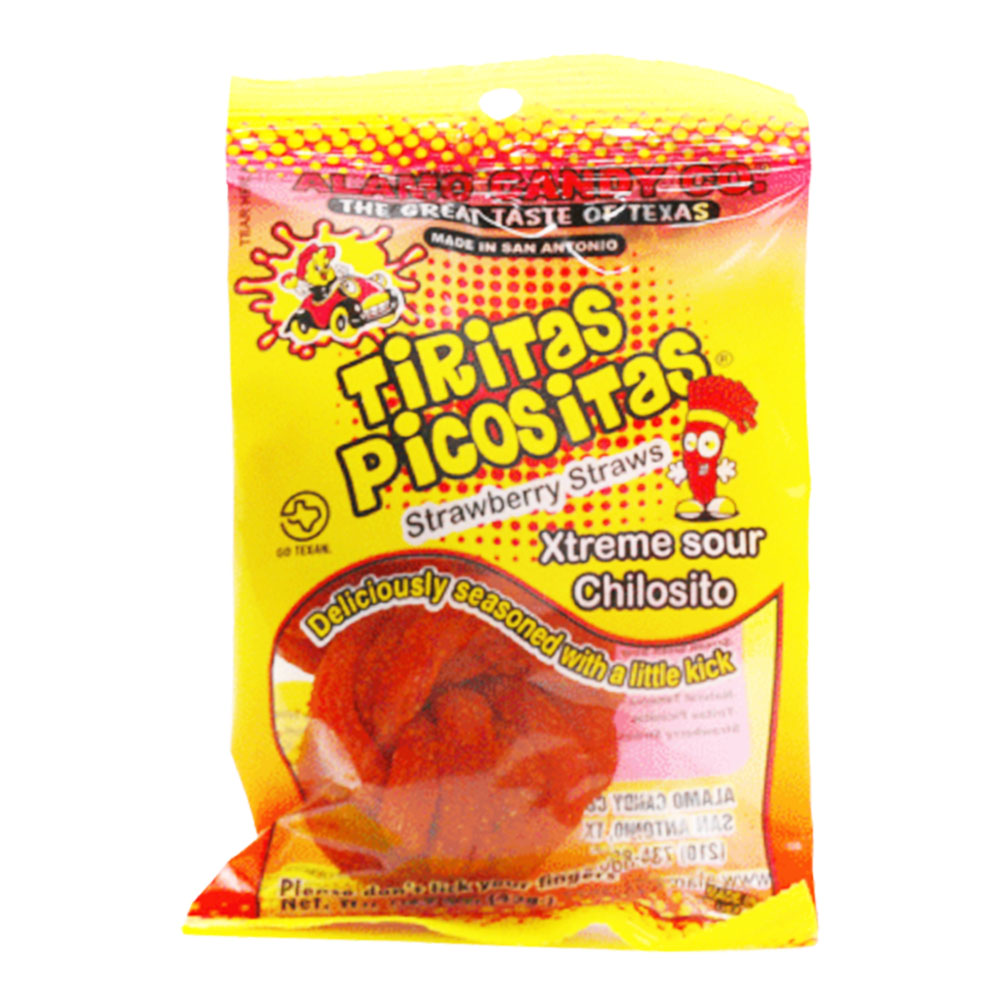 ALAMO CANDY TIRITAS PICOSITAS STRAWBERRY STRAWS PEG BAG 1.5oz