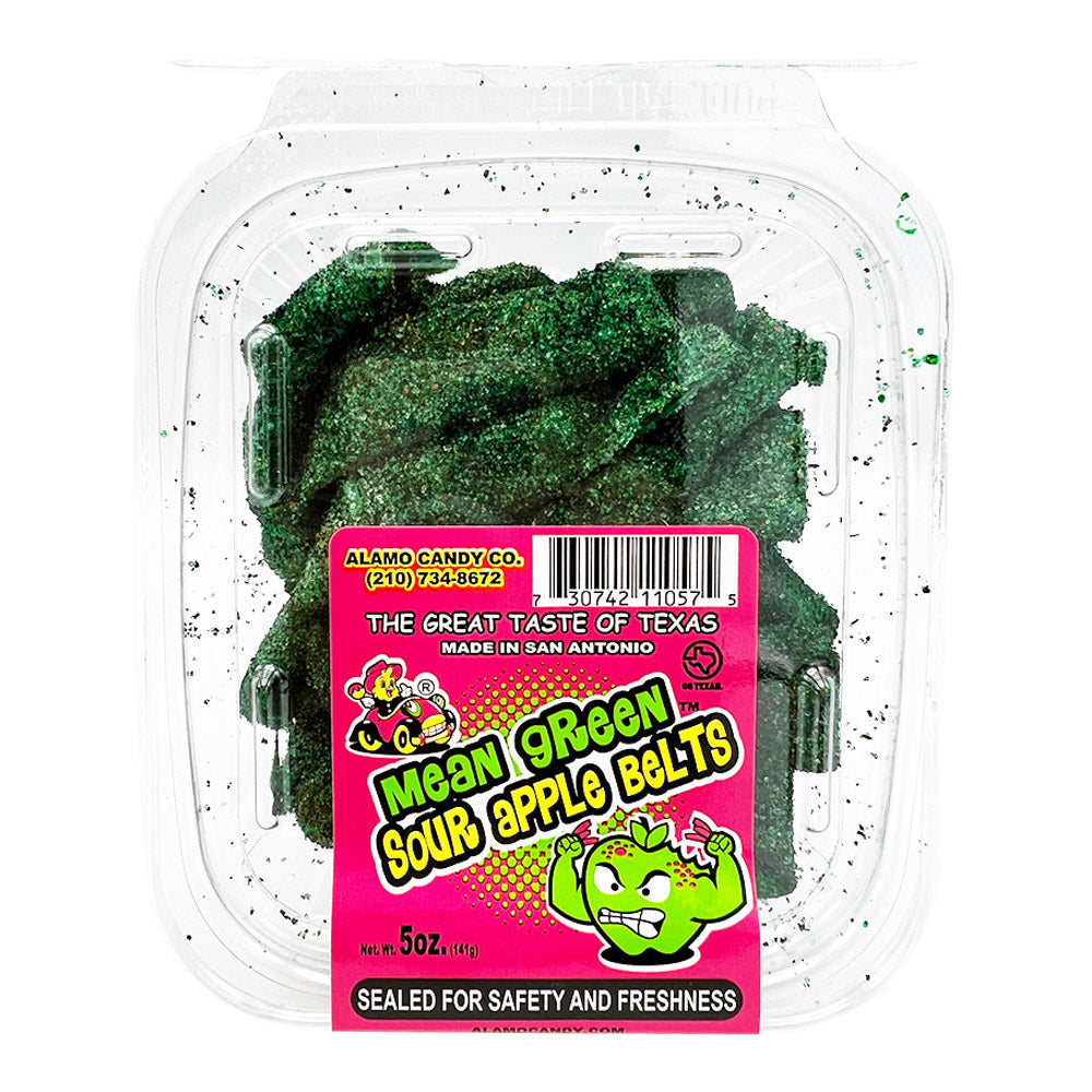 ALAMO CANDY MEAN GREEN SOUR APPLE BELTS 5oz