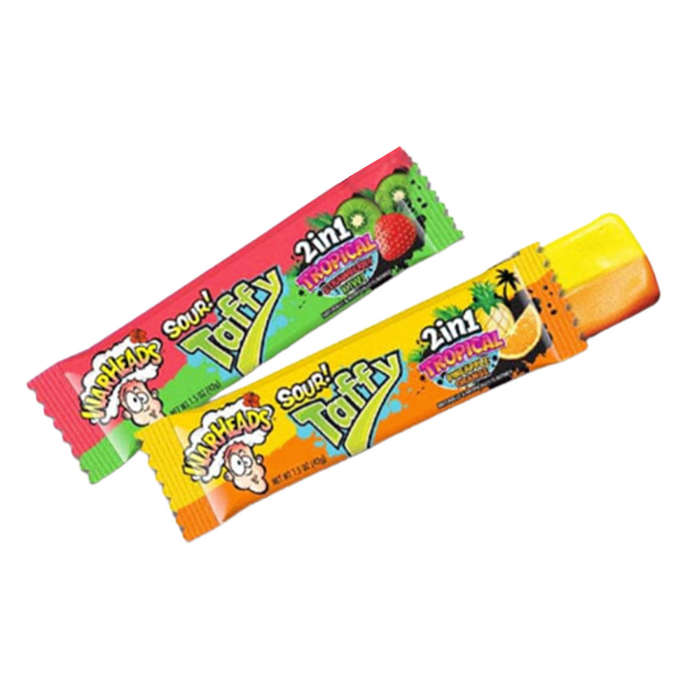 WARHEADS SOUR TAFFY TROPICAL MIXED 2PK BUNDLE - STRAWBERRY KIWI & PINEAPPLE ORANGE