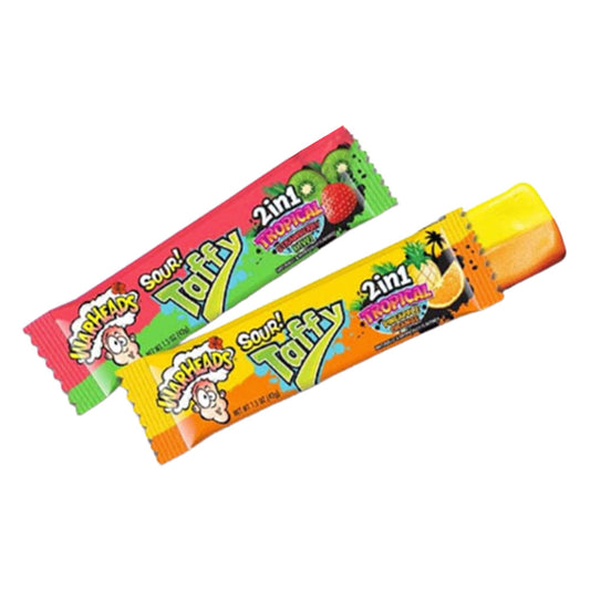 WARHEADS SOUR TAFFY TROPICAL MIXED 2PK BUNDLE - STRAWBERRY KIWI & PINEAPPLE ORANGE