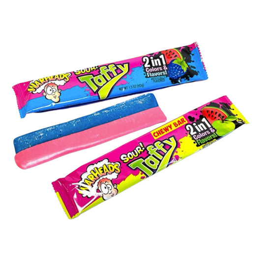 WARHEADS SOUR TAFFY MIXED 2PK BUNDLE - WATERMELON GREEN APPLE & BLUE RASPBERRY