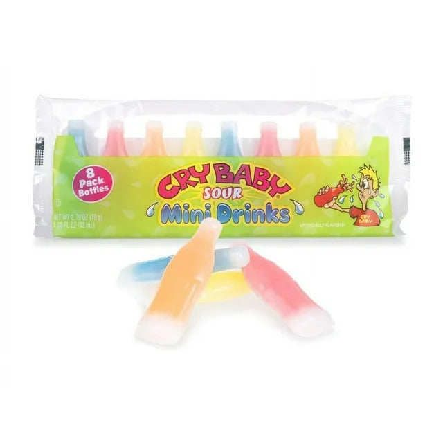 CRY BABY SOUR MINI DRINKS WAX BOTTLES 8 PACK