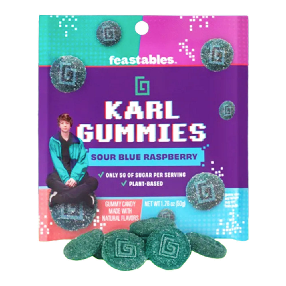 FEASTABLES KARL GUMMY CANDY - SOUR BLUE RASPBERRY 3.5oz